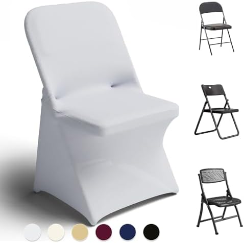 Trlyc Spandex Folding Chair Covers 150 Pcs Universal Dining Chair Cover Stretchy Slipcovers for Wedding Party Banquet Flat-Front Chair Covers (White)