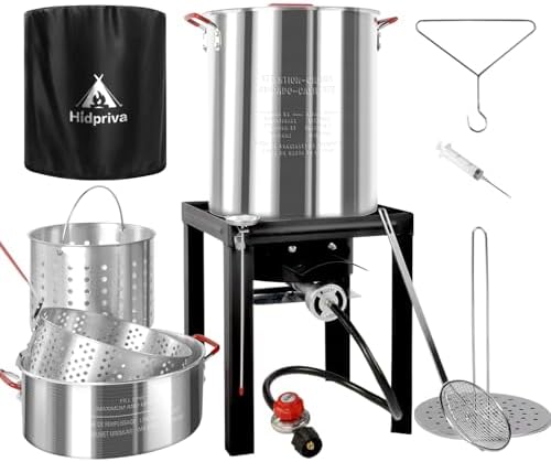 30QT Turkey Fryer & 10QT Fish Fryer Kit, Waterproof Cover & 12-inch Skimmer, 55,000BTU Propane Burner Stove, Aluminum Turkey Fryer Pot, Outdoor Deep Fryer, Crawfish Boiler with Basket
