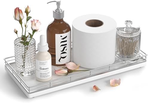 Oak Bathroom Toilet Tank Tray, 13" Wood Back of Toilet Paper Basket Tank Topper Storage, Vanity Tray for Perfume Makeup Candle Toiletry Organizer for Kitchen Coffee Table Silver Tray Decor