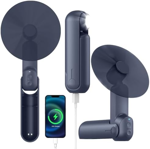 4 IN 1 Portable Mini Handheld Fan,Personal Foldable Cooling Travel Fan, Pocket Hand Fan for Face Lash,Desk Fan,Flashlight,Summer Concerts Camping, Birthday Gifts for Women Men (Blue)