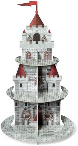 3 Tiers Medieval Knight Cupcake Stand Castle Birthday Party Cardboard Cupcake Holder Decorations Knight Party Dessert Tower Party Supplies for Kids