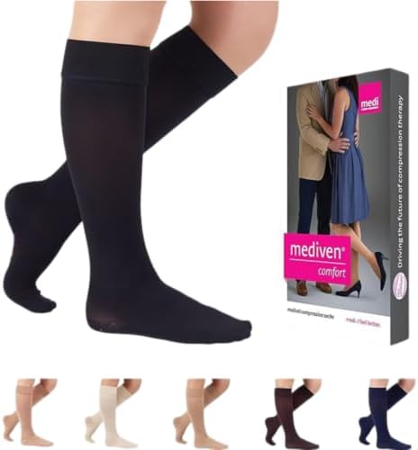 mediven Comfort for Women, 15-20 mmHg – Closed Toe Leg Circulation, Knee High Compression Stockings for Women, Semi-Transparent Leg Support Compression Hosiery , IV-Petite, Ebony