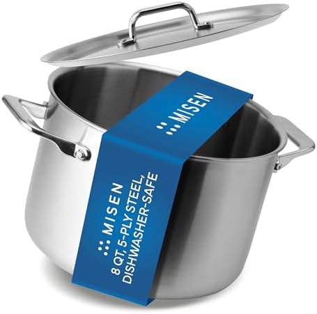 Misen 5-Ply Stainless Steel Stockpot – Large Cooking Pot for Boiling, Simmering & Stewing - Consistent, Even Heating - Durable, Dishwasher Safe – Oven-Safe to 800F, Induction Ready - 8 QT