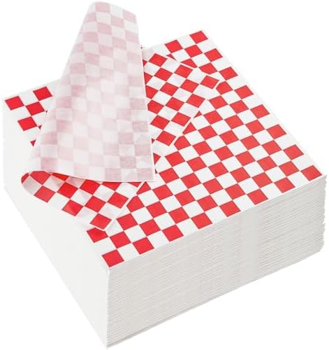 500 Sheets Red and White Checkered Deli Paper, 12 x 12 Inch Grease Resistant Food Basket Liners, Classic Wrapping Paper for Sandwiches, Hamburgers, Hot dogs, Fast Food