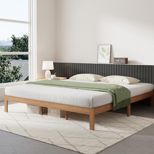 Novilla 12 Inch Wooden King Size Bed Frame, Classic Solid Wood Platform Bed Frame King Size, Sturdy Wood Slat Support, No Box Spring Needed, Easy Assembly