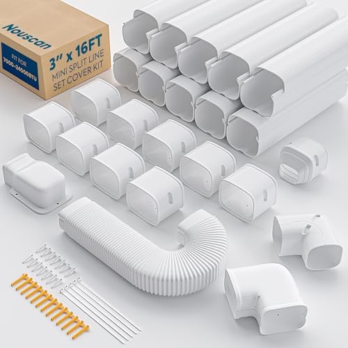 3" 16Ft Mini Split Line Set Cover with Flexible Duct, Upgrade PP Decorative Minisplit Lineset Cover Kit, Paintable for Mini Split, Air Conditioner, Central AC, HAVC and Heat Pumps, White