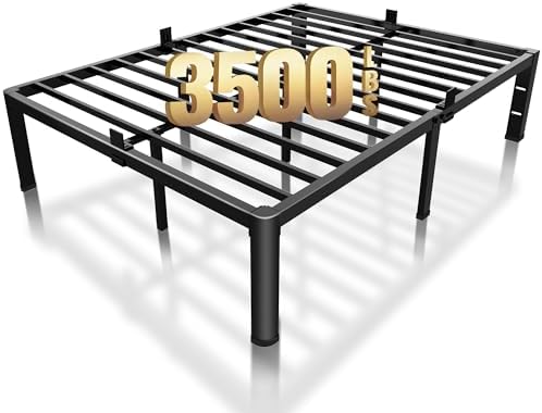 ROIL 18 Inch Full Size Bed Frame with Rounded Corner and Headboard Hole Mattress Retainers 3500LBS Metal Heavy Duty Steel Slats No Box Spring Needed Platform Noise-Free Easy Assembly