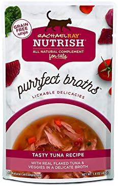 Rachael Ray Nutrish Purrfect Broths Wet Cat Food, Tasty Tuna Recipe with Flaked Tuna & Veggies, 1.4 Ounce Pouch (Pack of 24), Grain Free