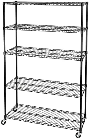 Seville Classics UltraDurable Heavy Duty NSF Solid Steel Wire Rack Storage Unit, Organizer for Garage, Warehouse, Office, Restaurant, Classroom, Kitchen, Black, 5-Tier Shelving, 48" W x 18" D