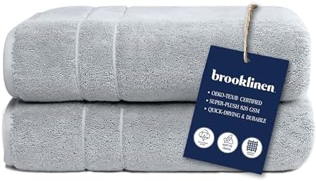 Brooklinen Super-Plush Turkish Cotton Bath Towels Set of 2 Cotton, 820 GSM, Machine Washable, Perfect Bath Towels for Bathroom, Spa & Shower (30" x 58", Smoke Grey)