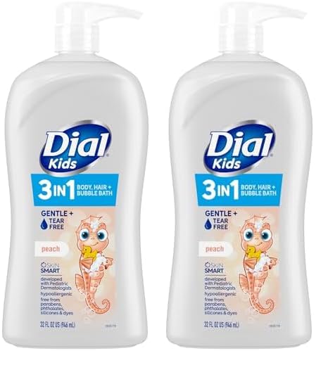 Dial Kids 3-in-1 Body+Hair+Bubble Bath, Peach, 32 fl oz (Pack of 2)