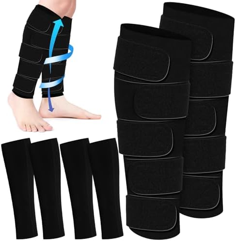 3 Pairs Lymphedema Compression Leg Wraps Adjustable Lower Leg Cover up Medical Shin Splint Wrap for Heaviness Fatigue(Black)