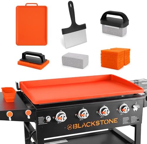 Upgraded Blackstone Griddle Cleaning Kit, with 36 Inch Silicone Griddle Mat, Oil Cup Liner, Heat-Resistant Silicone Spatula Mat with Hanger, Griddle Scraper, Cleaning Brick, Scouring Pads