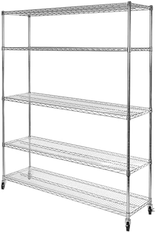 Seville Classics UltraDurable Heavy Duty NSF Solid Steel Wire Rack Storage Unit Organizer for Garage, Warehouse, Office, Restaurant, Classroom, Kitchen, 5-Tier Shelving, 60" W x 18" D