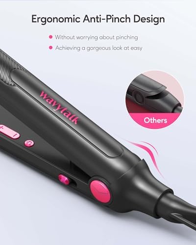 Wavytalk Small Flat Iron for Short Hair/Pixie Cut/Bangs/Edges, 3/10" Pencil Flat Iron, Mini Hair Straightener with Anti-Pinch Design, Dual Voltage, Hot Pink