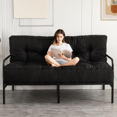 YOSHOOT 8 Inches Futon Mattress Full Size, Thick Futons Sofa Couch Bed, Floor Mattress for Adults, Shredded Foam Filling, Medium Firm(Frame Not Included), Black, 54"x75"