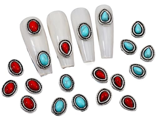 50pcs Western Nail Charms 3D Vintage Turquoise Jewelry Teardrop Shape Blue Red Marble Nail Art Gem Art Accessories for Nail Phone Home Supplies Decoration