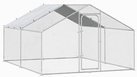 BOSSIN Bold Chicken Coop Run Large Metal Chicken Pen Outdoor, Poultry Cage Spire Shape, Heavy Duty Walkin for Yard with Waterproof and Anti-UV Cover, for Rabbits Habitat