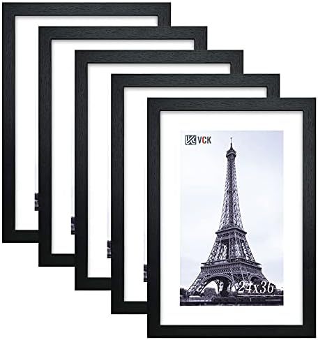 VCK 24 x 36 Inch Black Poster Frame Wood with Plexiglass Hanging Hardware Large Picture Frame for Poster Artwork Certificate Included 5 Pack