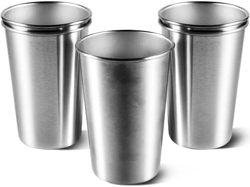 5 Pack 16 Ounce Stainless Steel Pint Cups Shatterproof Cup Tumblers Unbreakable Metal Drinking Glasses for Bar, Home, Restaurant