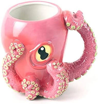3D Pink Octopus Ceramic Mug,Novel Handmade Octopus Shaped Statue Cup,Festivals or Birthday Gifts for Coffee and Milk Tea Enthusiasts