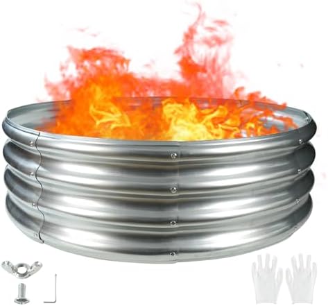 3FT Diameter Camp Fire Ring Pit, Large Round Galvanized Steel Fire Pit, Heavy Duty Steel Fire Pit Silver for Backyard, Camping, Bonfire (3x3x1FT)