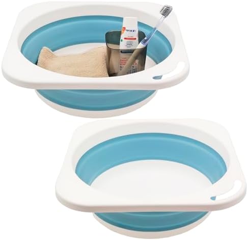 Collapsible Plastic Wash Basin 5L(1.4 Gallon), Kitchen Dishpan, Floding Small Bathtub, Space Saving Plastic Wash Bin for Dorm Camping Supplies Fishing Travel and Home (Blue 2 pcs)