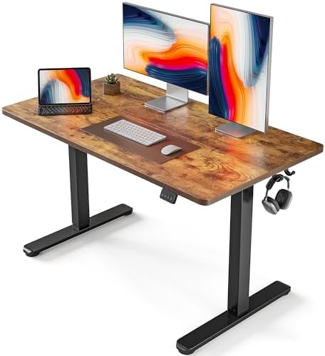 FEZIBO Electric Standing Desk, 48 x 24 Inches Height Adjustable Stand up Desk, Sit Stand Home Office Desk, Computer Desk, Vintage Brown