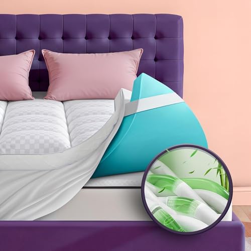 Dual Layer 4 Inch Memory Foam Mattress Topper for Pressure Relief with 4X Support, 2" Pillow Top Full XL Mattress Topper 50% Viscose Made from Bamboo Plus 2" Cooling Gel Memory Foam