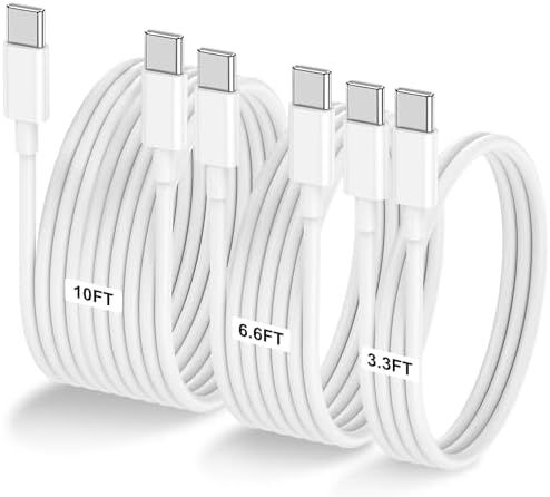 3-Pack [3.3FT+6.6FT+10FT] 60W USB C to USB C Cable, Type C to Type C Cable,Fast Charging Cable for iPhone 16 15 Pro Plus Pro Max，for Galaxy S24 S23 S22, for iPad Pro/Air, for MacBook Pro/Air and More