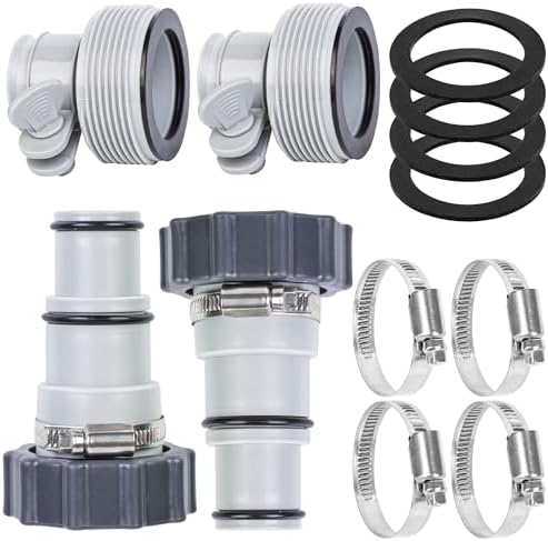4 Pack Pool Hose Adapter with Clamp Washer 2 Types Conversion Connector Replacement 1.5" to 1.25" Pools Pump Hose Adapter for Intex Threaded Connection Pump Hoses Above Ground Pool Accessories