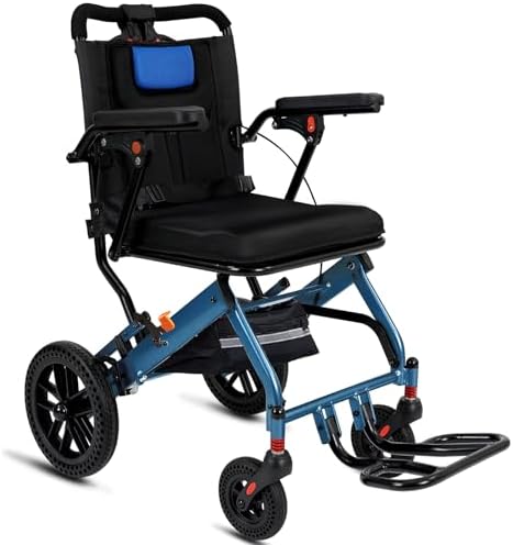 20 LBS Lightweight Foldable Transport Wheelchair for Adults & Seniors - 10” Honeycomb Tires, Double Handbrake, Aluminum Frame, Holds 220 LBS, Portable for Travel & Daily Use