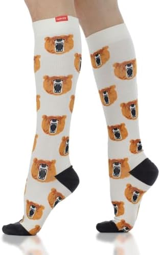 VIM & VIGR Cotton 20-30 mmHg Graduated Compression Socks (Cream & Chestnut Roar, Large/X-Large (3))