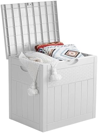 33 Gallon Deck Box, Small Outdoor Storage Box Waterproof, Lockable Secure Package Bin Delivery Box for Outside Front Porch, Patio Cushions Storage Box, Delivery Driver Snack Box for Porch, White