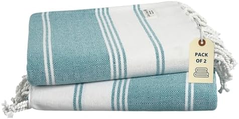 LANE LINEN Turkish Beach Towels, 2 Pack Extra Large Beach Towel, Pre-Washed for Soft Feel, Oversized Sand Free Quick-Dry Pool Towel, Beach Towels for Adults, 39"x71" - Baltic