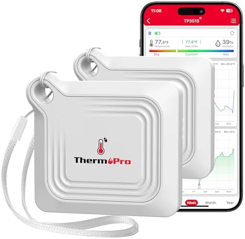 ThermoPro Bluetooth Hygrometer Thermometer for House, 260FT Temperature and Humidity Monitor, Remote App Control Humidity Temperature Sensor, 2-Year Data Storage Export for Greenhouse Room, 2 Pack