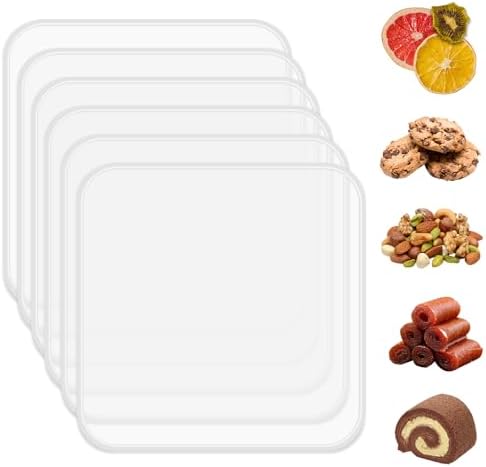 6 Pack Silicone Dehydrator Trays for Liquids, Fruit Leather Trays for Dehydrator, Non-stick Silicone Dryer Mats with Edge,Reusable Dryer Sheet for Jerky, Fruit, Meat, Herbs (11 * 11″)