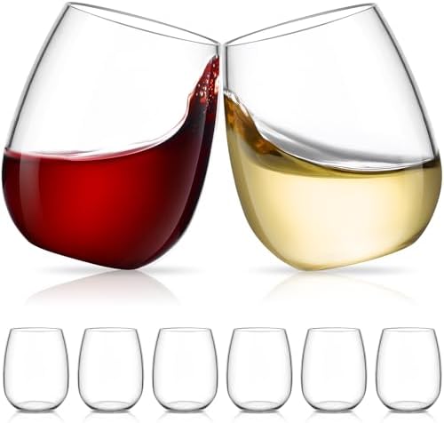 Unbreakable Reusable Tritan Wine Glasses Set of 6, 18 oz Stemless Wine Glass, BPA Free Plastic Tumblers, Drinking Glassware, Perfect for Indoor & Outdoor, Poolside, Party, Camping (Not Disposable) ﻿