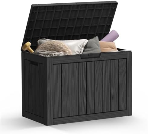 45 Gallon Outdoor Storage Box, Resin Deck Box Waterproof, Storage Chest for Outside Patio Furniture Cushions, Pool Supplies, Garden Tools, UV Resistant and Weatherproof, Black