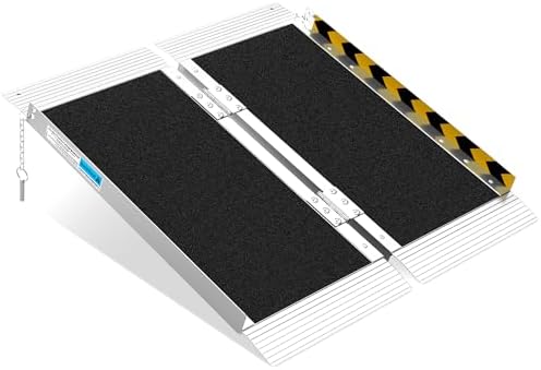 2FT Portable Wheelchair Ramp, Aluminum Wheelchair Ramps with Handle, Anti-Slip Folding Wheel Chair Ramp for Home Steps, Stairs, Entry, Threshold, Doorways, Scooter, 600LBS Capacity