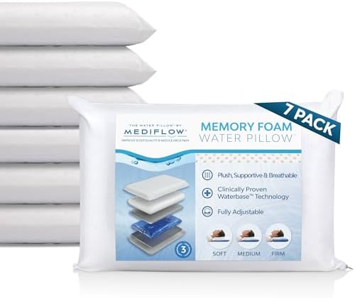 Water Pillow Memory Foam re-Invented with Waterbase Technology - Clinically Proven to Reduce Neck Pain & Improve Sleep Quality. (7 Pillows)