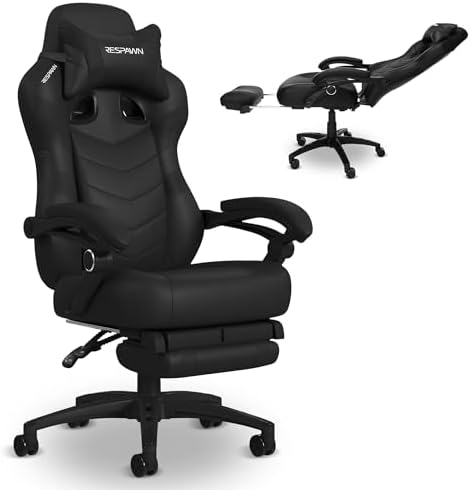 RESPAWN 110 Pro Ergonomic Gaming Chair with Footrest for Adults - Comfortable Office Gaming Recliner with Lumbar Support and Headrest, Racing Style Video Game Chairs for Computer Gamer - Black