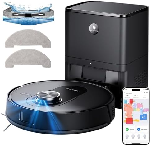 Proscenic Q8 Max Robot Vacuum Mop with Self-Empty Station, 6000Pa 200Min Robotic Vacuum with Lidar Navigation, 5 Real-Time Mapping, WiFi/Alexa/APP Remote Control Robot Hoover for Floor Carpet Pet Hair
