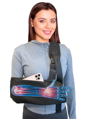 Arm Sling, Upgraded Straps, Ultimate Comfort, Convenient Pocket, Arm Sling Shoulder Immobilizer for Shoulder Injury, Elbow Injury, Wrist Injury, Fractured Bones, Rotator Cuff Support (M)