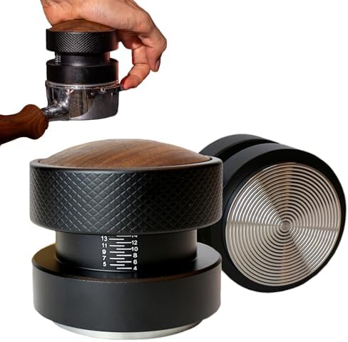 53mm Espresso Tamper and Distributer, Fits Breville 54mm Portafilter Basket, Auto-leveling Spring-loaded Tamper, Stainless Steel Ripple Base with Non-Slip Grip