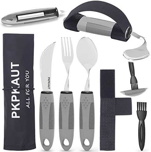 Weighted Parkinsons Utensils for Hand Tremors, Weighted Silverware for Parkinsons Patients Arthritic Hands, Built Up Utensils for Adults, Adaptive Eating Utensils for Disabled People Elderly