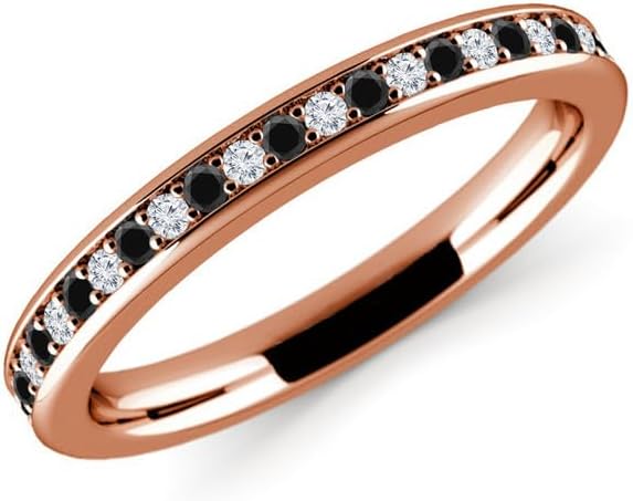 Alternate Black & White Diamond Wedding Band For Women, 14k Gold Finish Black Diamond Half Eternity Ring, Ladies Stackable Diamond Ring