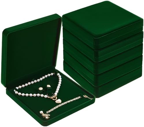 Yinkin 6 Pcs Velvet Jewelry Set Box Jewelry Display Case Earring Ring Bracelet Necklace Gift Box Pearl Necklace Storage Case for Mother's Day Wedding Travel Anniversary(Green)