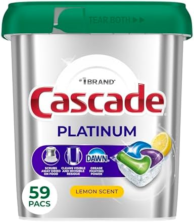 Cascade Platinum Dishwasher Pods, Dishwasher Detergent, Dish Detergent Soap, Lemon, 59 Count