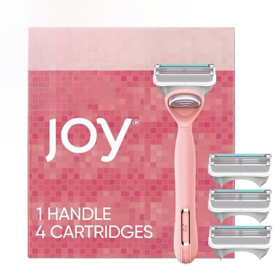 Joy Women's Razor, 5-Blade Manual Shaving System with Non-Slip Handle, Pink, 4 Refill Cartridges. (Pack of 1)